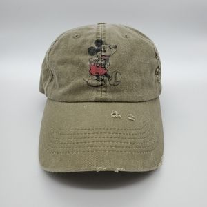 Disney Parks Mickey Mouse Distressed Green Adjustable Baseball Cap Hat Sz Adult
